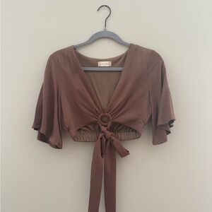 Brown Tie-Front Crop Top
